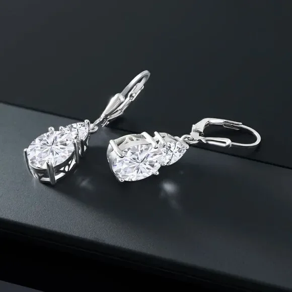 925 Sterling Silver with 6.94 Cttw White Moissanite Leverback Drop Earrings